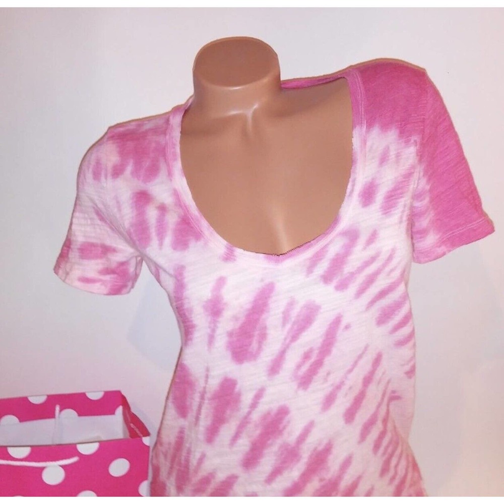VICTORIA SECRET PINK Perfect Tee V-Neck T-Shirt TIE DYE Dog Logo XS X-SMALL - Picture 6 of 8
